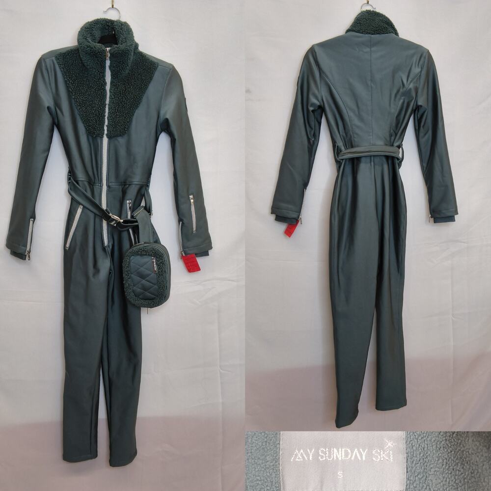 My Sunday Ski One Piece Snow Suit Women's Size S Blue w/ Belt Bag #W4791